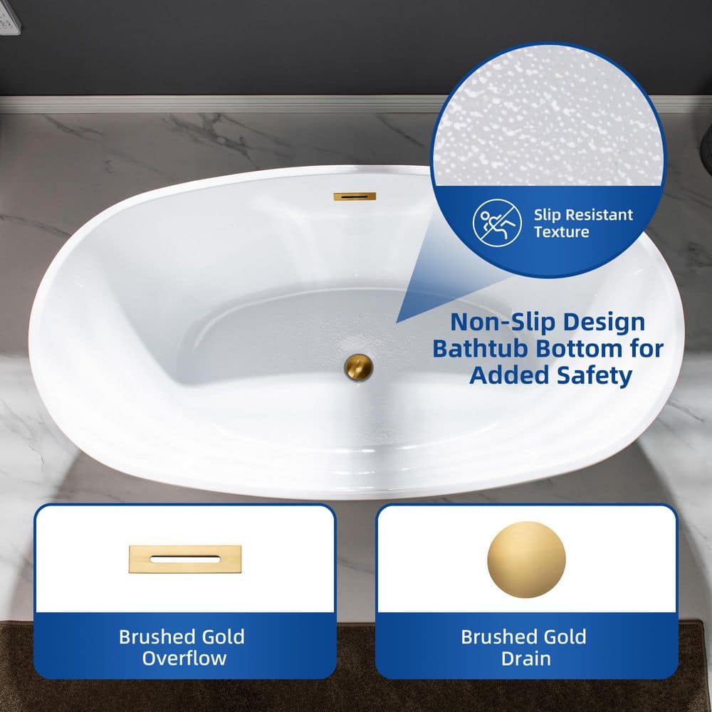WOODBRIDGE Verdun 59 in. Acrylic FlatBottom Double-Ended Freestanding Bathtub with Oil Rubbed Bronze Overflow & Drain, White - Image 6