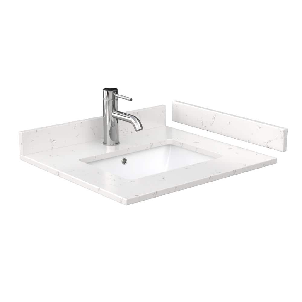 Wyndham Collection 24 in. Cultured Marble Bathroom Vanity Top with Sink in Light-Vein Carrara