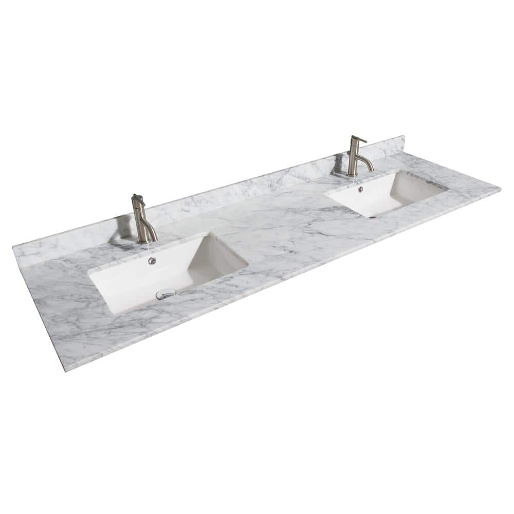 Wyndham Collection 72 in. Marble Double Basin Vanity Top with White Carrara Finish