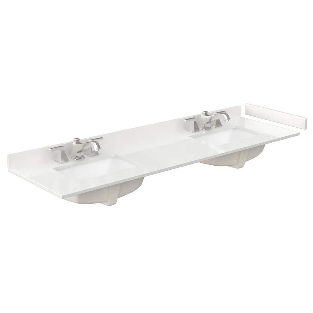 Wyndham Collection 72 in. Quartz White Double Sink Bathroom Vanity Top with Porcelain Sinks