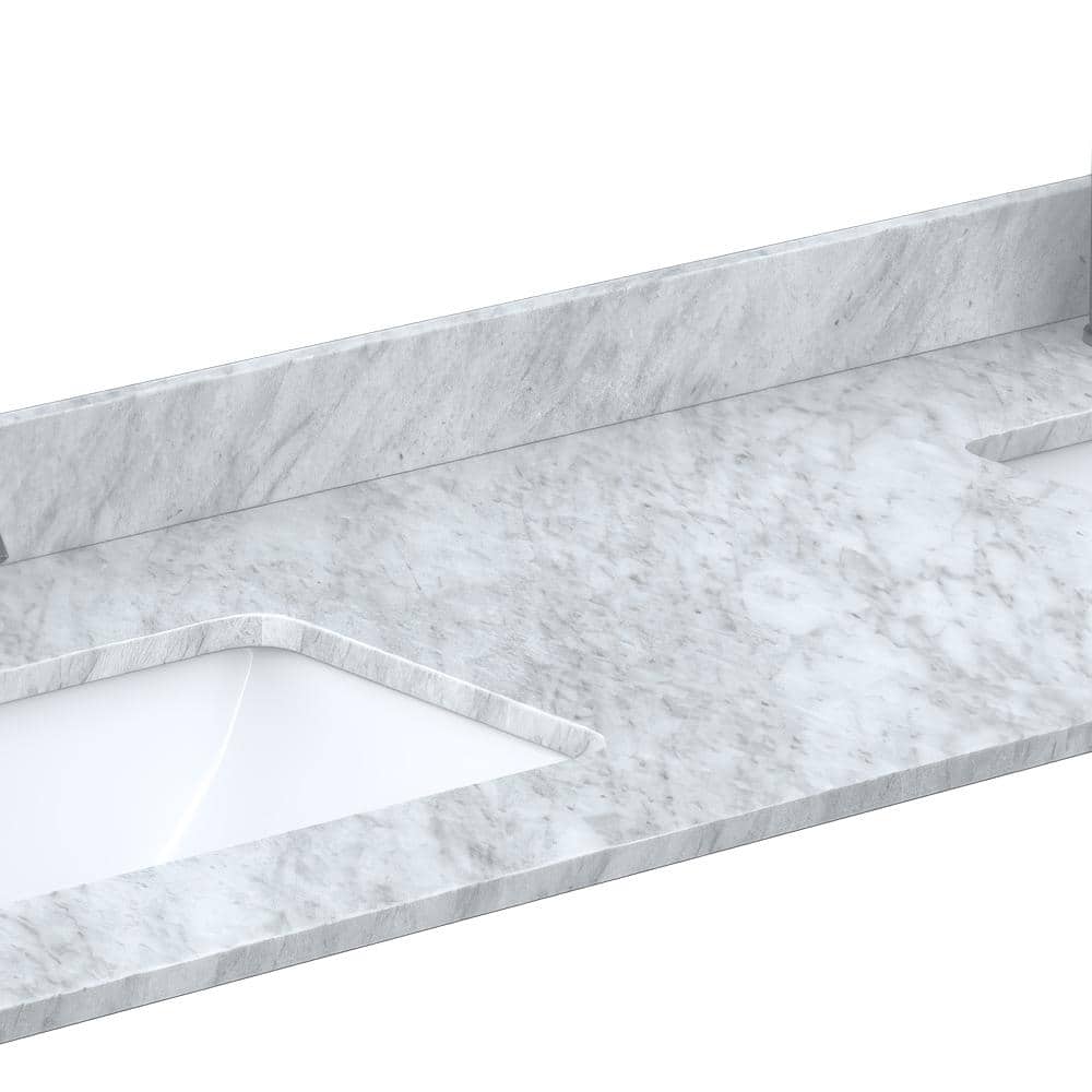 Wyndham Collection 84 in. Double Sink Bathroom Vanity Top in White Carrara Marble - Image 2
