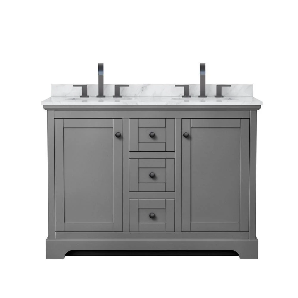 Wyndham Collection Avery 48" Double Bath Vanity in Dark Gray with White Carrara Marble Top - Image 2