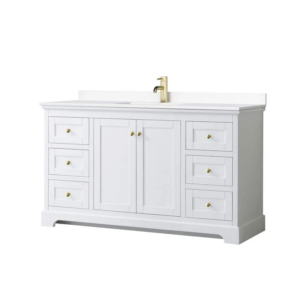 Wyndham Collection Avery 60" Single Sink Bath Vanity in White with Cultured Marble Top - Image 3