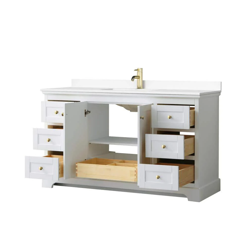 Wyndham Collection Avery 60" Single Sink Bath Vanity in White with Cultured Marble Top - Image 4