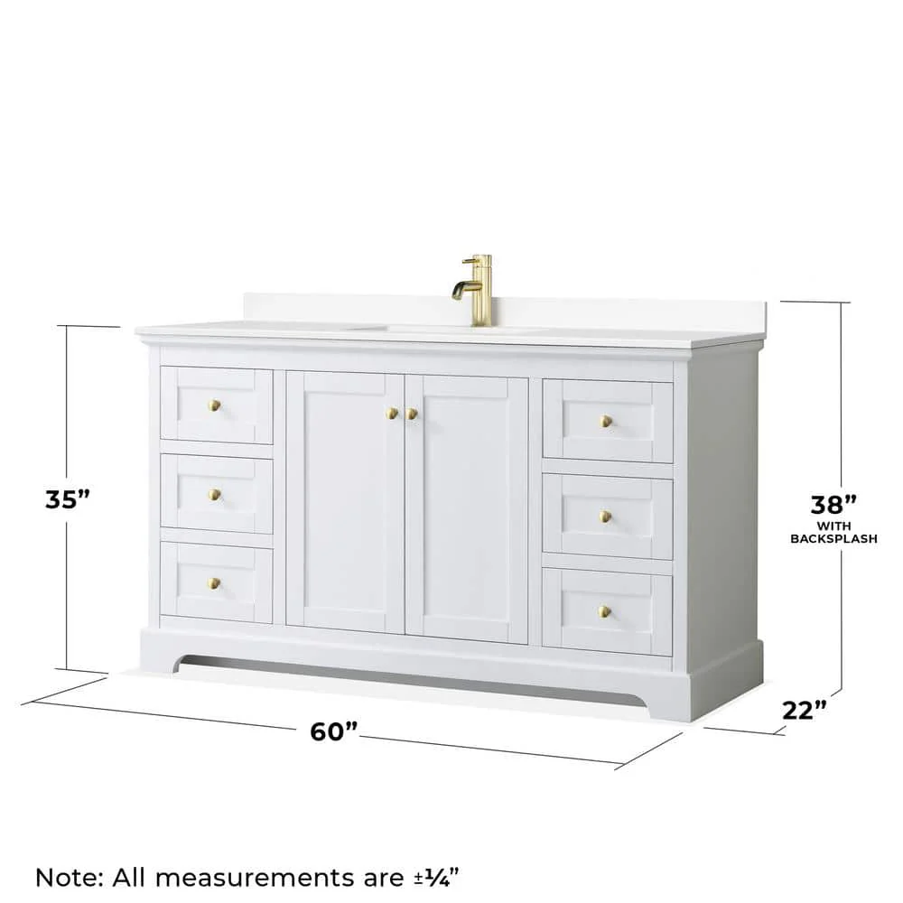 Wyndham Collection Avery 60" Single Sink Bath Vanity in White with Cultured Marble Top - Image 5