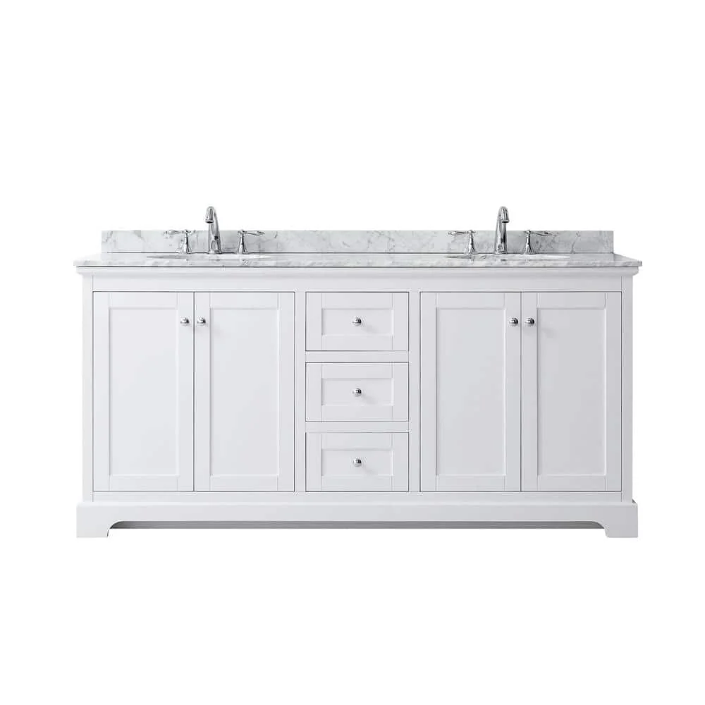Wyndham Collection Avery 72" White Bathroom Vanity with Marble Top and Double Sinks - Image 2