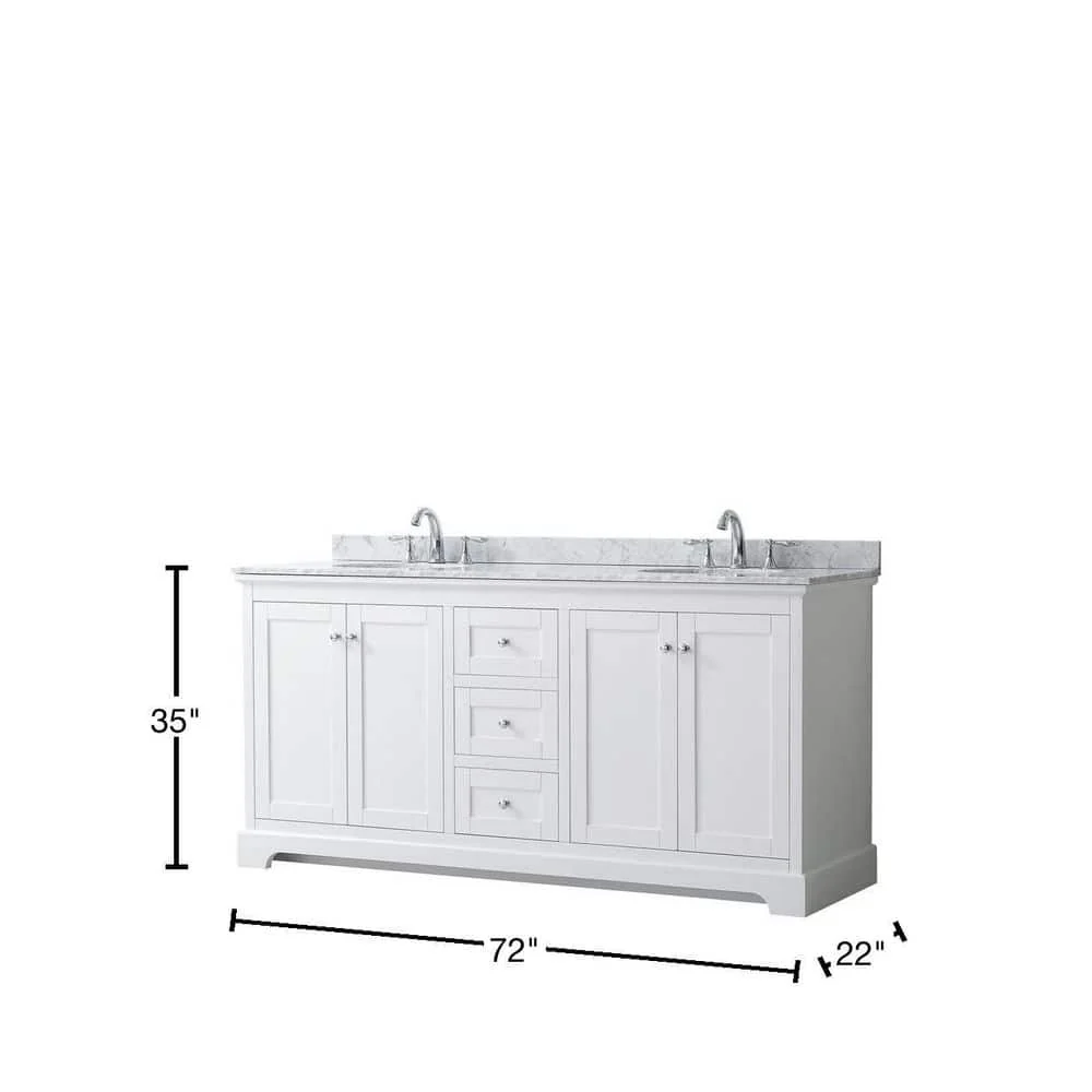 Wyndham Collection Avery 72" White Bathroom Vanity with Marble Top and Double Sinks - Image 4