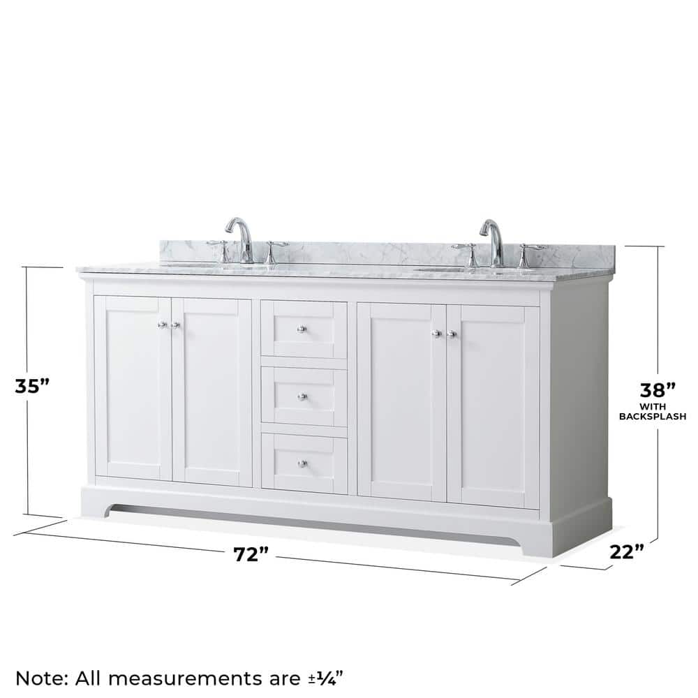 Wyndham Collection Avery 72" White Bathroom Vanity with Marble Top and Double Sinks - Image 5