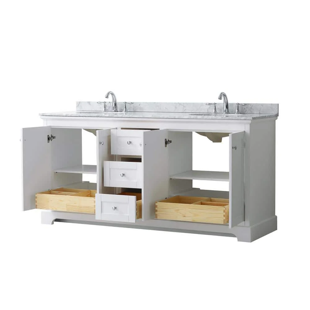 Wyndham Collection Avery 72" White Bathroom Vanity with Marble Top and Double Sinks - Image 6