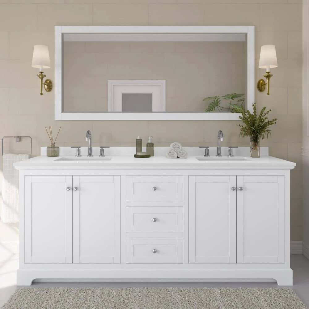 Wyndham Collection Avery 80 in. Double Bath Vanity with White Quartz Top