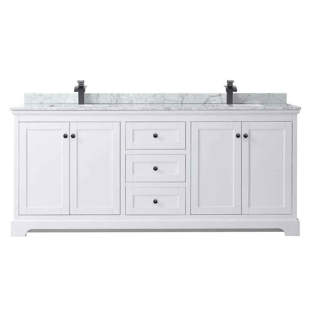 Wyndham Collection Avery 80" Double Bath Vanity with White Carrara Marble Top - Image 2