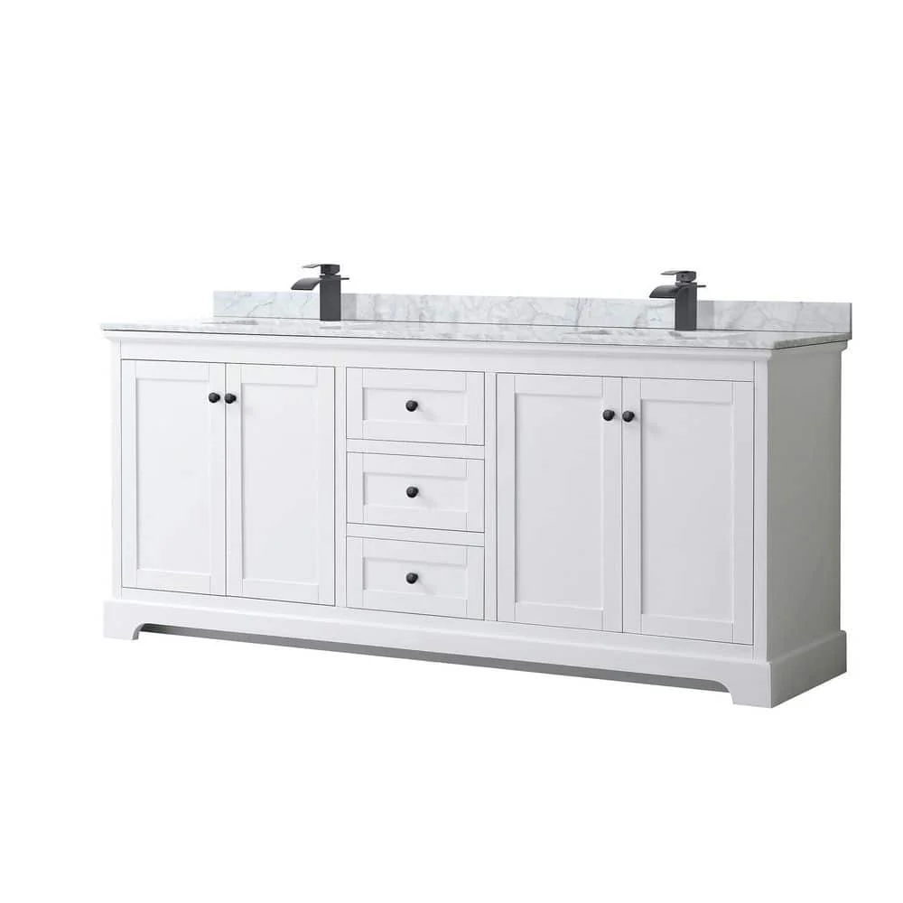 Wyndham Collection Avery 80" Double Bath Vanity with White Carrara Marble Top - Image 3