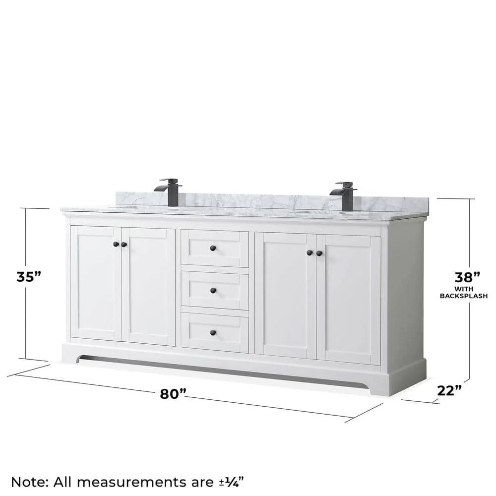 Wyndham Collection Avery 80" Double Bath Vanity with White Carrara Marble Top - Image 6