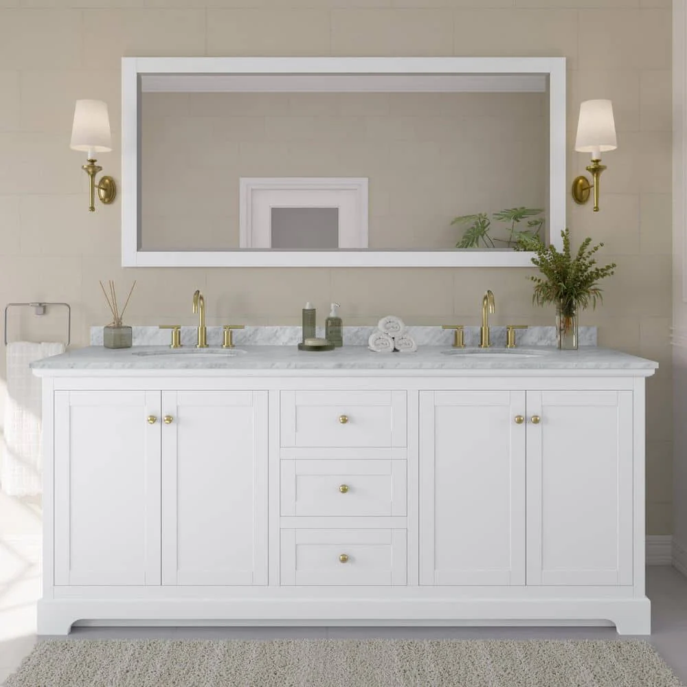 Wyndham Collection Avery 80" Double Sink Bathroom Vanity with White Carrara Marble Top