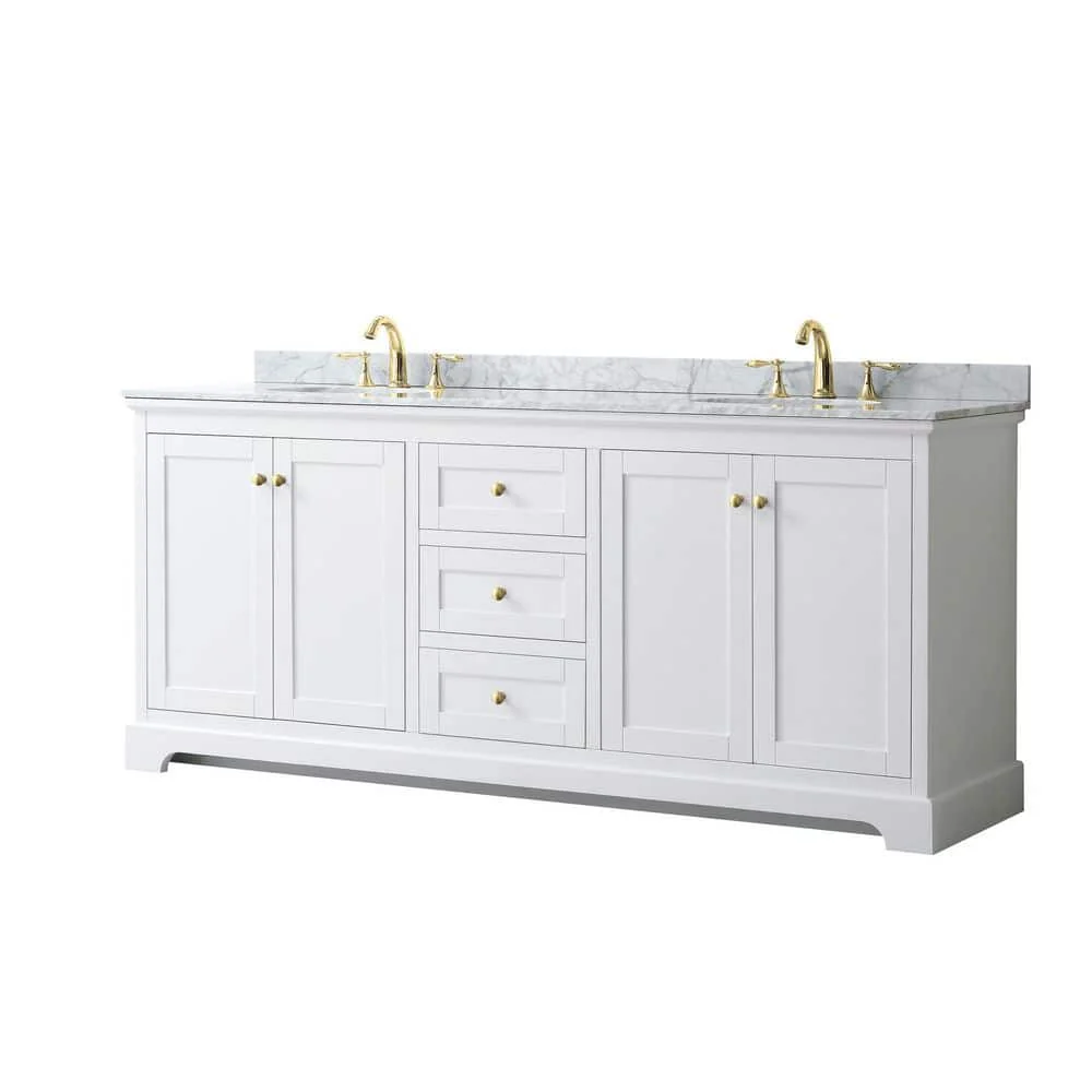 Wyndham Collection Avery 80" Double Sink Bathroom Vanity with White Carrara Marble Top - Image 2