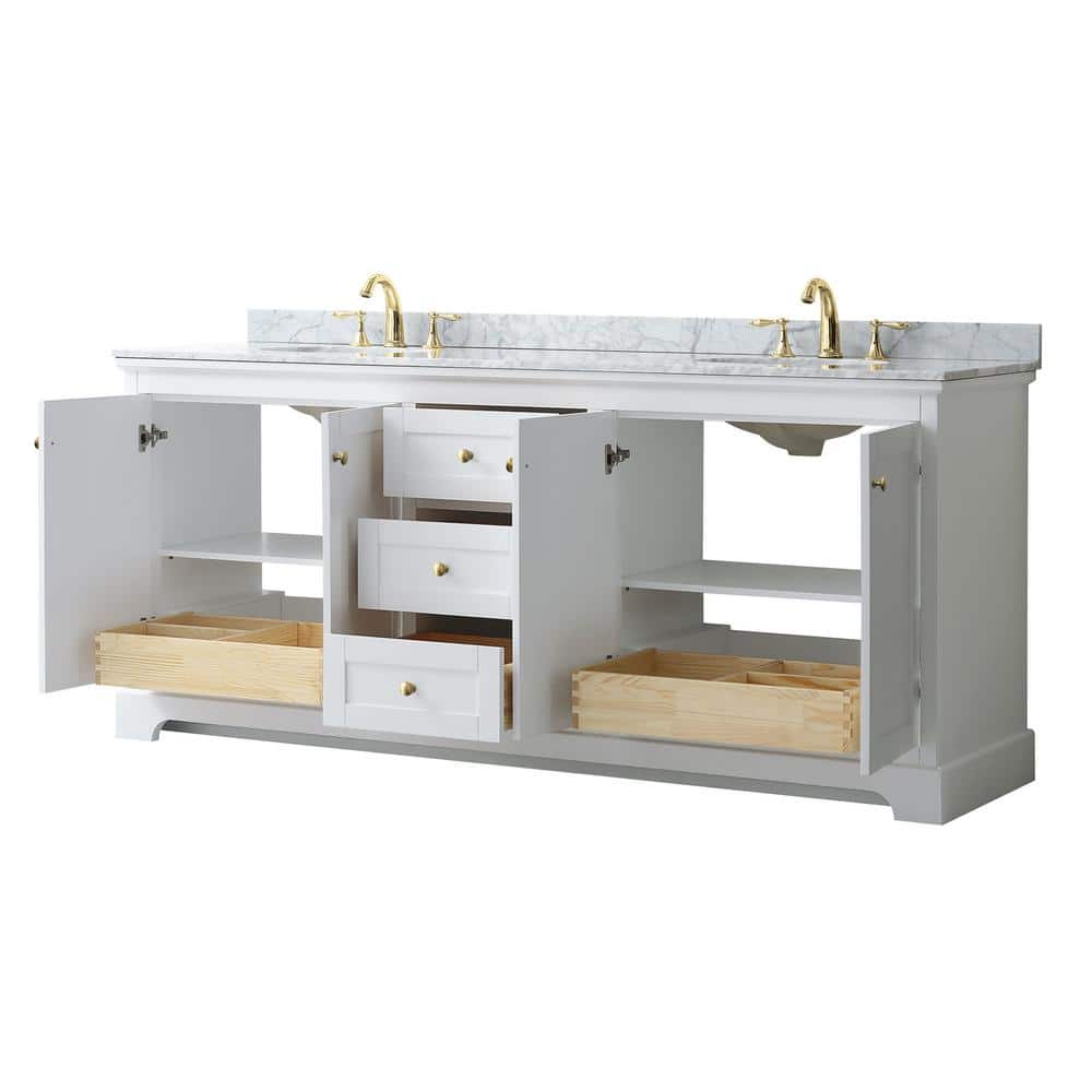 Wyndham Collection Avery 80" Double Sink Bathroom Vanity with White Carrara Marble Top - Image 5
