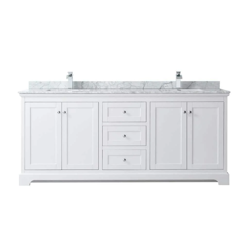 Wyndham Collection Avery 80 in. Bathroom Vanity with White Carrara Marble Top and Double Sinks - Image 4