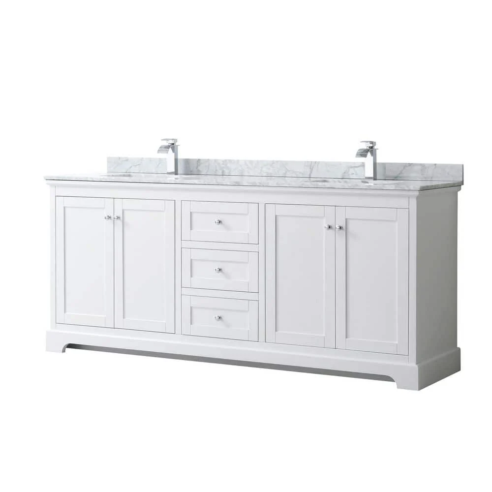 Wyndham Collection Avery 80 in. Bathroom Vanity with White Carrara Marble Top and Double Sinks - Image 5