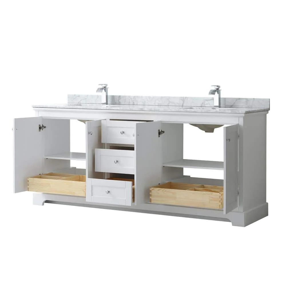 Wyndham Collection Avery 80 in. Bathroom Vanity with White Carrara Marble Top and Double Sinks - Image 6