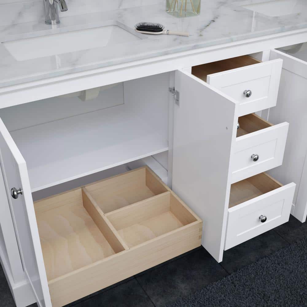 Wyndham Collection Avery 80 in. Bathroom Vanity with White Carrara Marble Top and Double Sinks - Image 7
