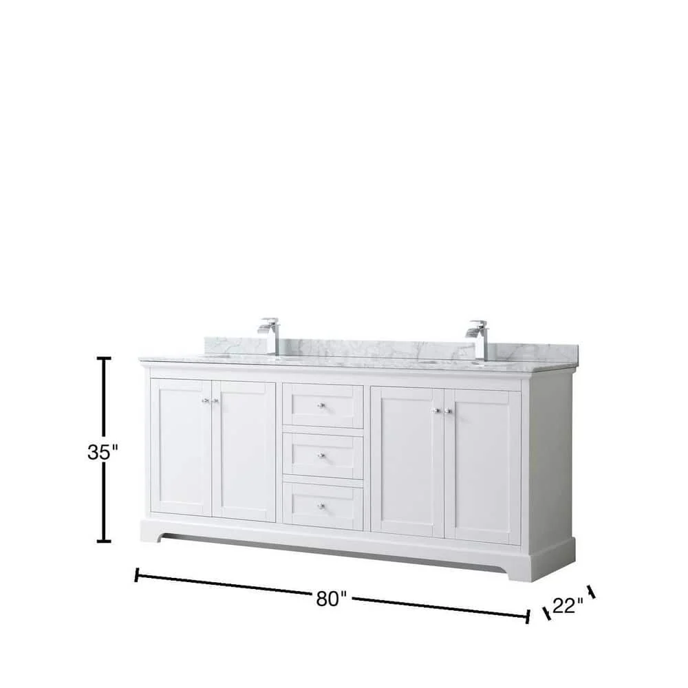 Wyndham Collection Avery 80 in. Bathroom Vanity with White Carrara Marble Top and Double Sinks - Image 8