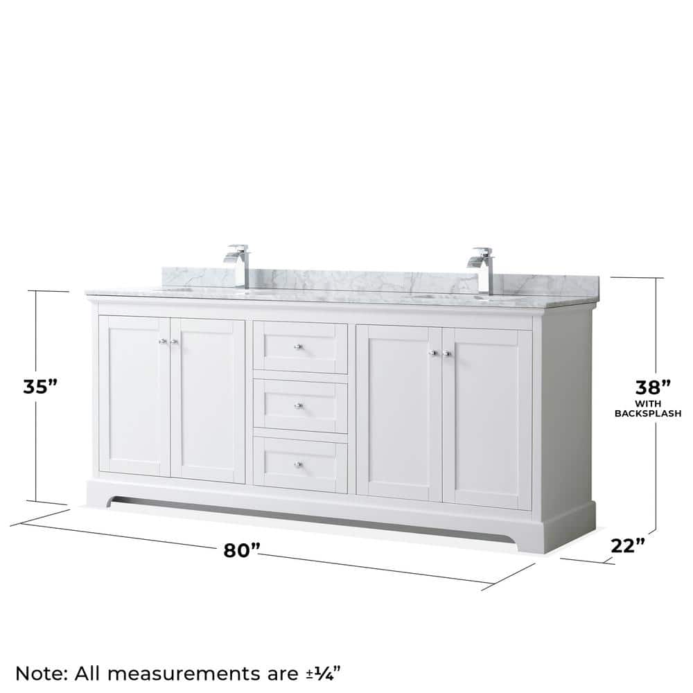 Wyndham Collection Avery 80 in. Bathroom Vanity with White Carrara Marble Top and Double Sinks - Image 9
