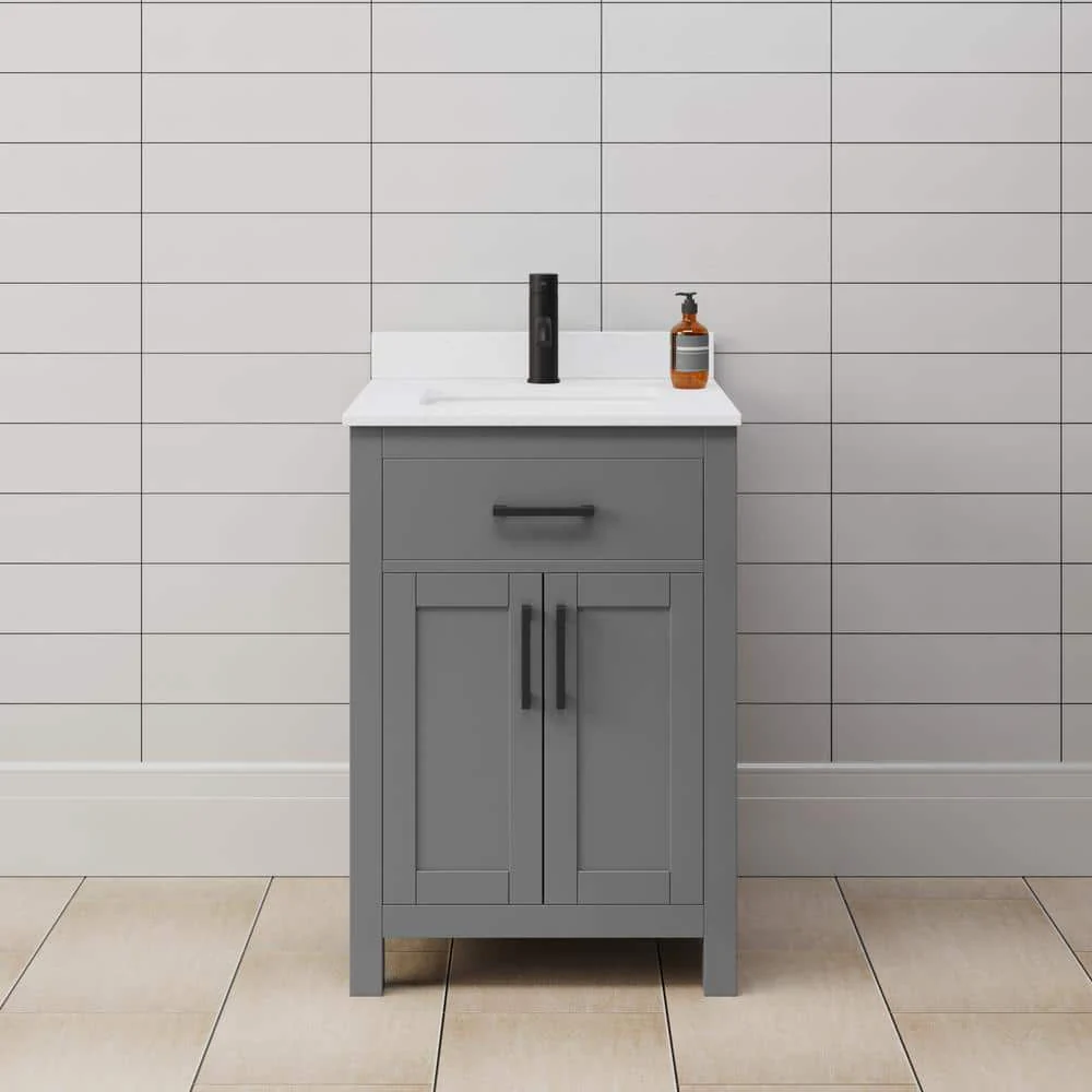 Wyndham Collection Beckett 24" Bathroom Vanity in Dark Gray with Cultured Marble Top