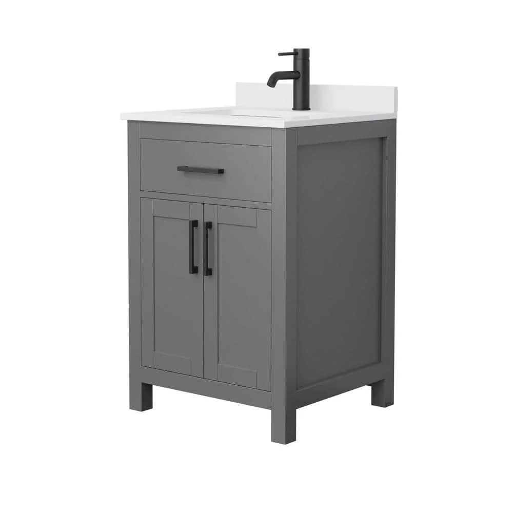 Wyndham Collection Beckett 24" Bathroom Vanity in Dark Gray with Cultured Marble Top - Image 2