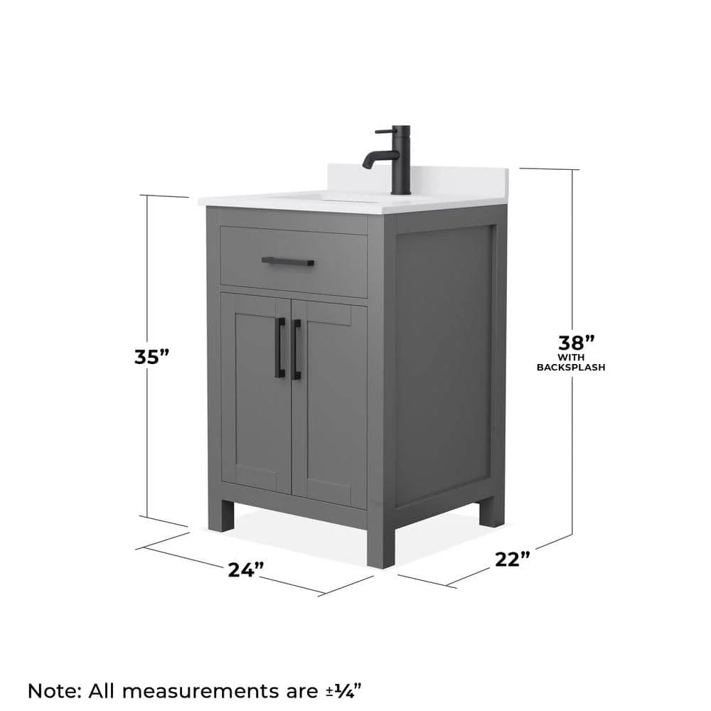Wyndham Collection Beckett 24" Bathroom Vanity in Dark Gray with Cultured Marble Top - Image 4