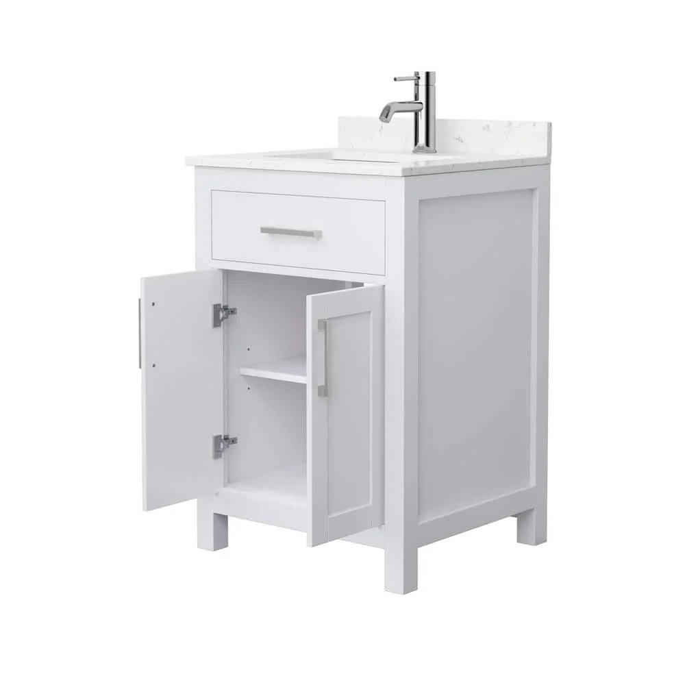 Wyndham Collection Beckett 24" Bathroom Vanity in White with Carrara Marble Top - Image 3