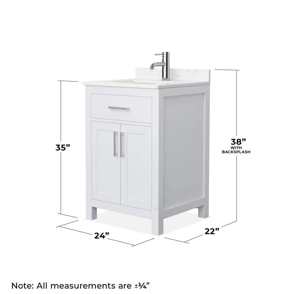 Wyndham Collection Beckett 24" Bathroom Vanity in White with Carrara Marble Top - Image 5