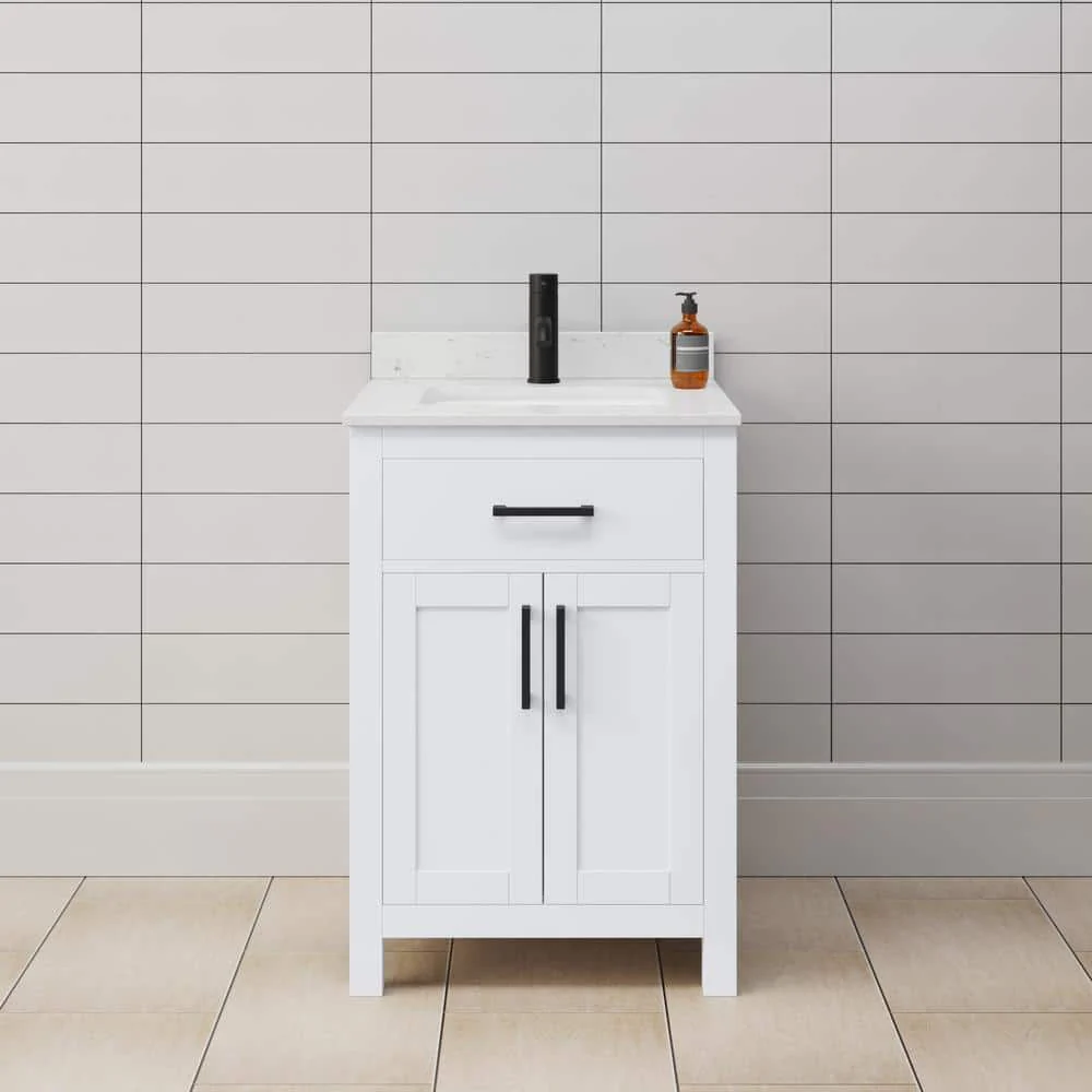 Wyndham Collection Beckett 24" Bathroom Vanity with Carrara Marble Top