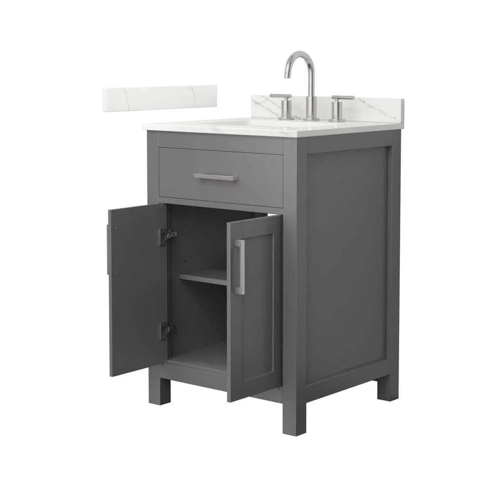 Wyndham Collection Beckett 24" Freestanding Dark Gray Bath Vanity with Giotto Quartz Top - Image 2