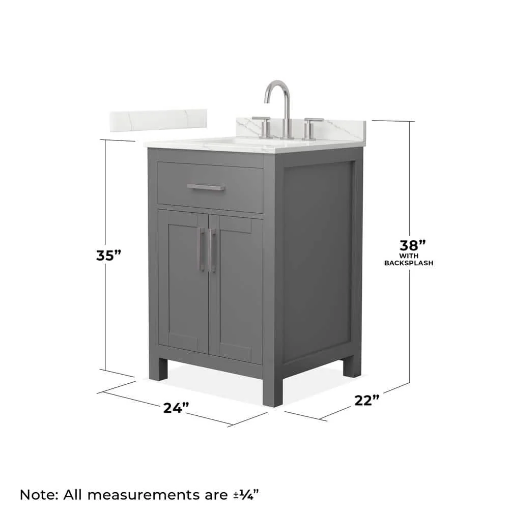 Wyndham Collection Beckett 24" Freestanding Dark Gray Bath Vanity with Giotto Quartz Top - Image 4