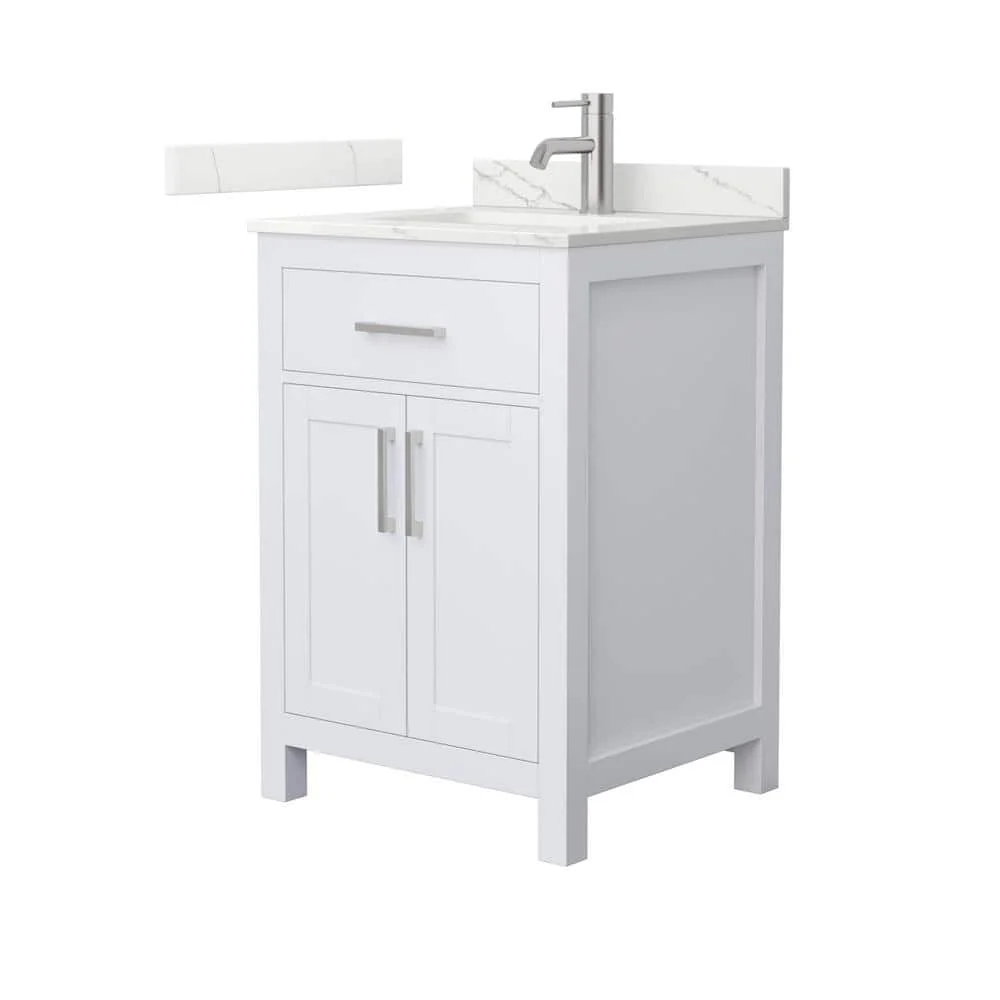 Wyndham Collection Beckett 24" Freestanding White Bath Vanity with Giotto Quartz Top