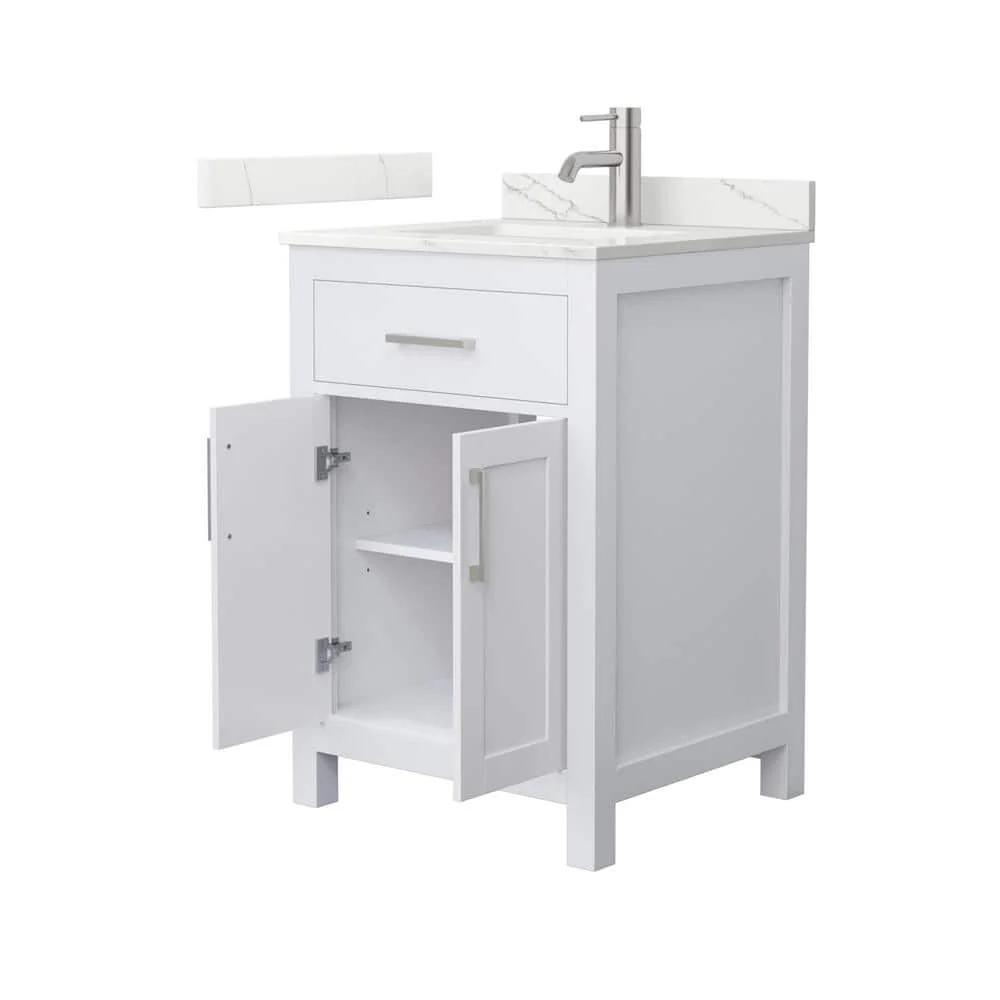 Wyndham Collection Beckett 24" Freestanding White Bath Vanity with Giotto Quartz Top - Image 2
