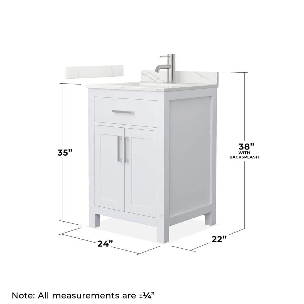 Wyndham Collection Beckett 24" Freestanding White Bath Vanity with Giotto Quartz Top - Image 4