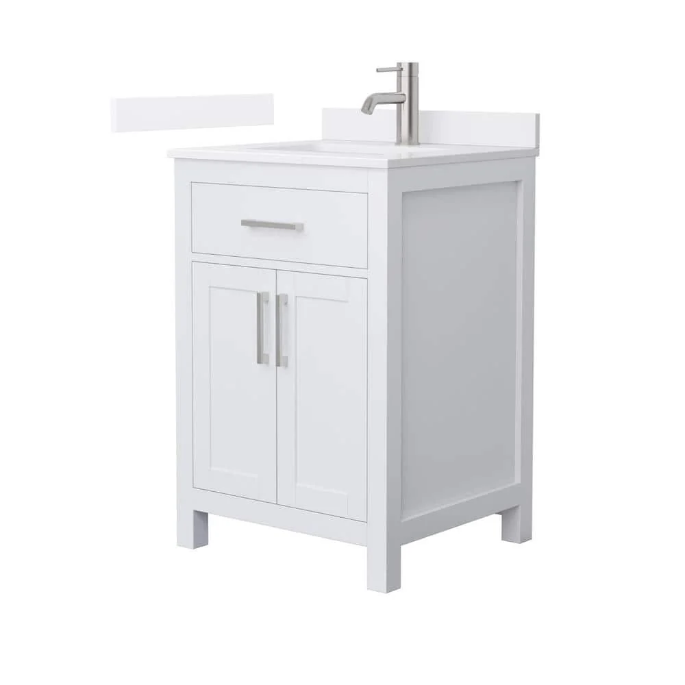 Wyndham Collection Beckett 24" Freestanding White Bath Vanity with Quartz Top