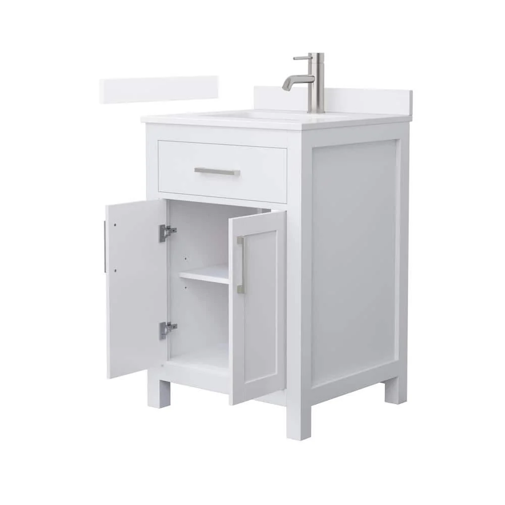 Wyndham Collection Beckett 24" Freestanding White Bath Vanity with Quartz Top - Image 2