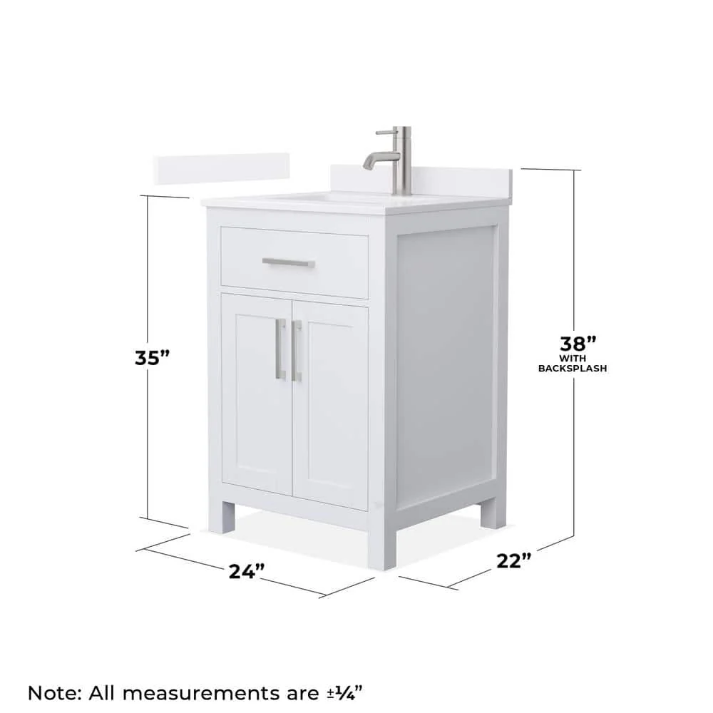 Wyndham Collection Beckett 24" Freestanding White Bath Vanity with Quartz Top - Image 4