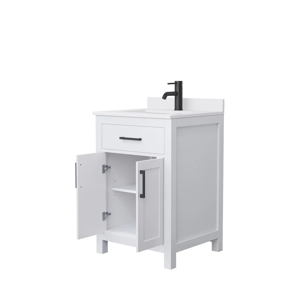 Wyndham Collection Beckett 24" Freestanding White Bath Vanity with Quartz Top - Image 6