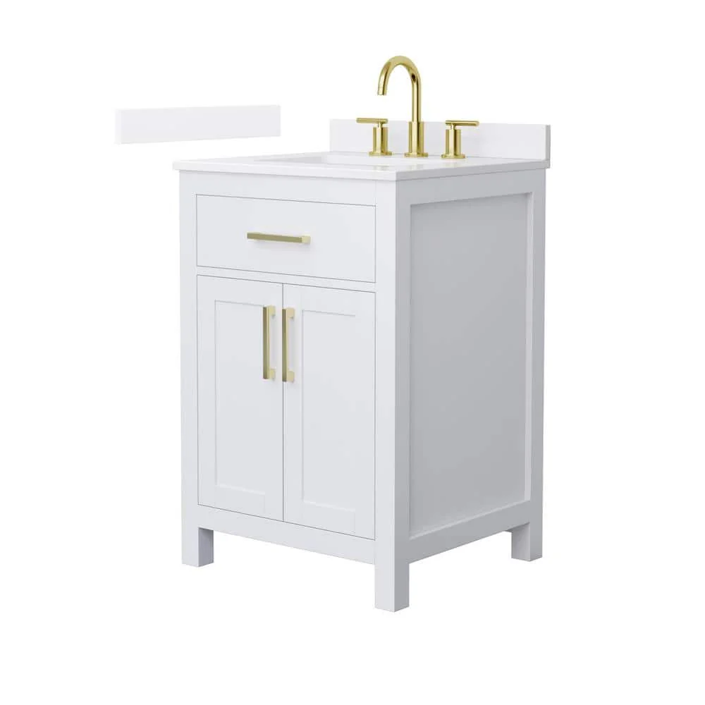 Wyndham Collection Beckett 24" Freestanding White Bath Vanity with Quartz Top