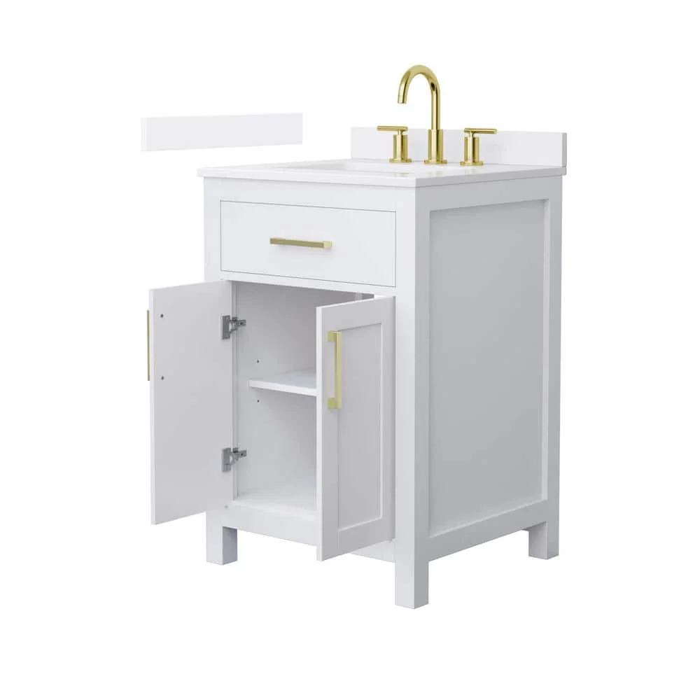 Wyndham Collection Beckett 24" Freestanding White Bath Vanity with Quartz Top - Image 2
