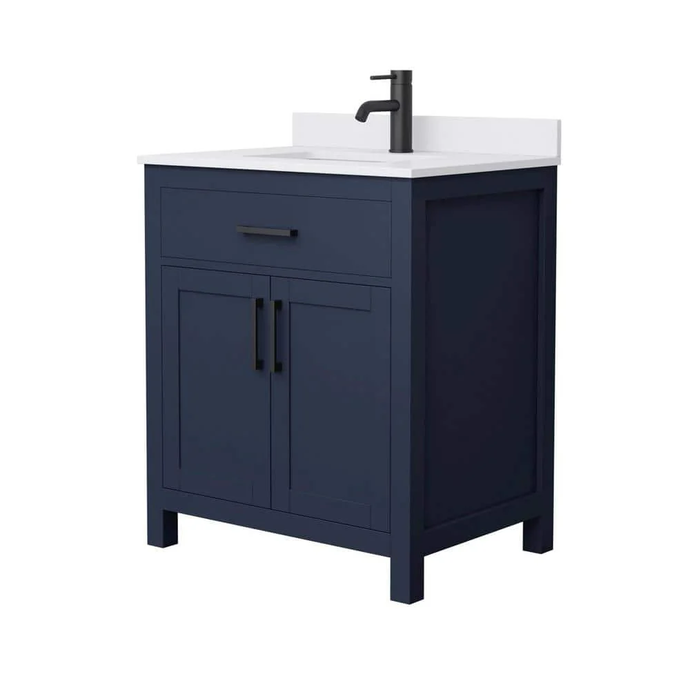 Wyndham Collection Beckett 30" Bathroom Vanity in Dark Blue with White Cultured Marble Top - Image 2
