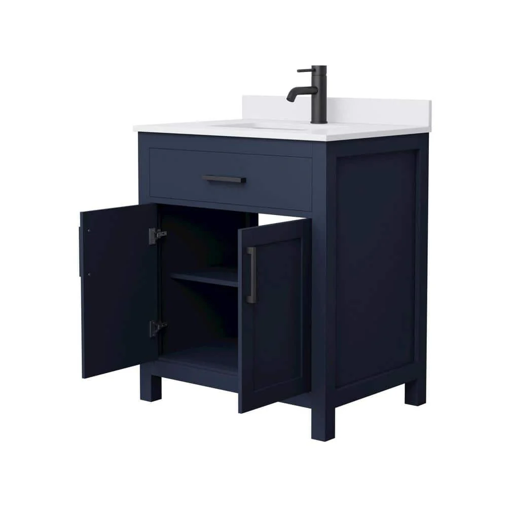 Wyndham Collection Beckett 30" Bathroom Vanity in Dark Blue with White Cultured Marble Top - Image 3
