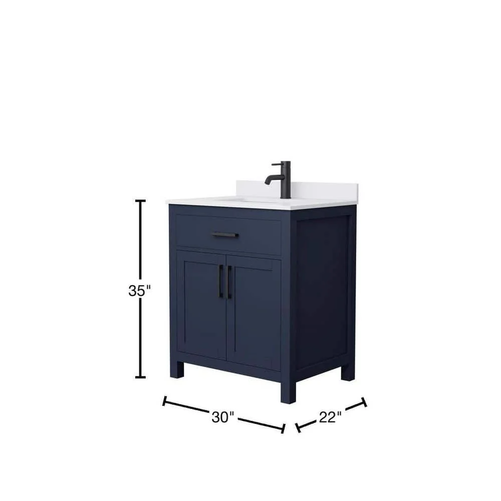 Wyndham Collection Beckett 30" Bathroom Vanity in Dark Blue with White Cultured Marble Top - Image 4
