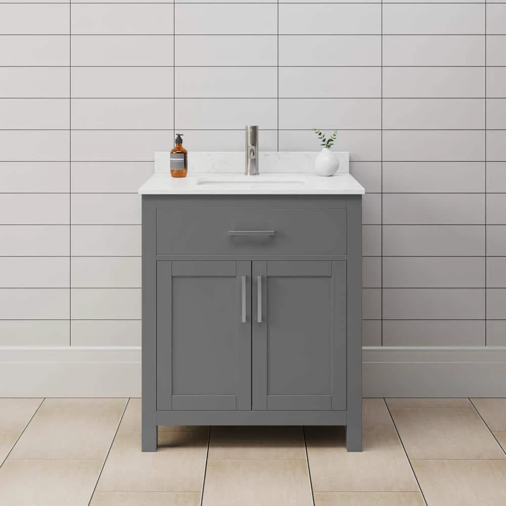 Wyndham Collection Beckett 30" Bathroom Vanity in Dark Gray with Carrara Marble Top