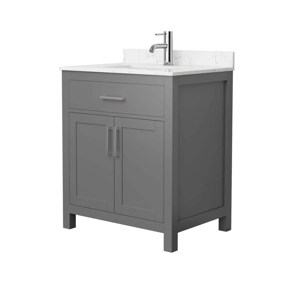 Wyndham Collection Beckett 30" Bathroom Vanity in Dark Gray with Carrara Marble Top - Image 2