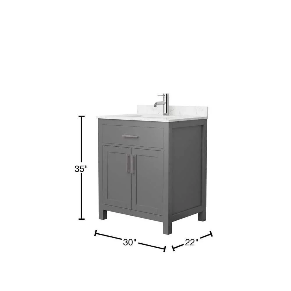 Wyndham Collection Beckett 30" Bathroom Vanity in Dark Gray with Carrara Marble Top - Image 3
