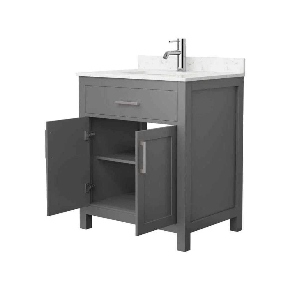 Wyndham Collection Beckett 30" Bathroom Vanity in Dark Gray with Carrara Marble Top - Image 4